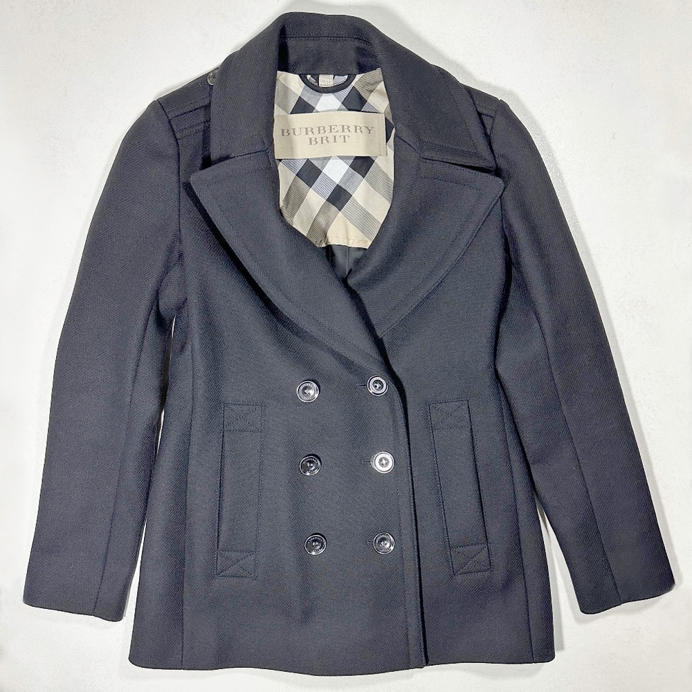BURBERRY BRIT Women Tumblebridge Double Breasted Peacoat Coat Black, Sz. 4 (USA)